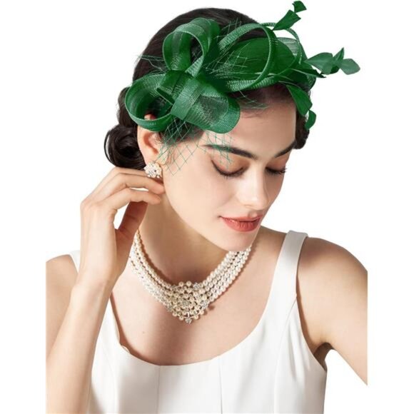 Fascinators Headband with Feather, Green
